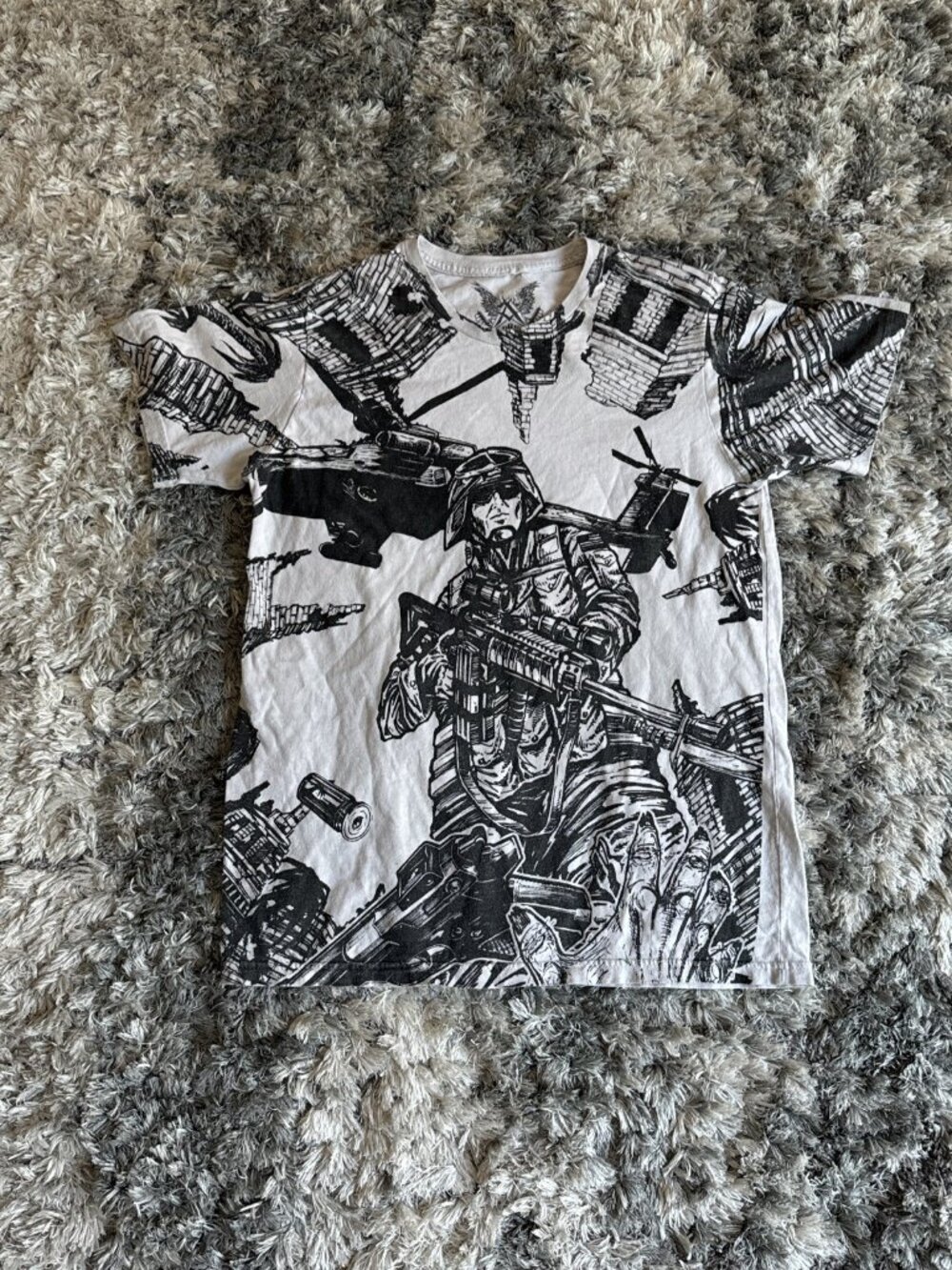 Apprime White Men S Medium M Short Sleeve Graphic War Army Y2K T Sz MEDIUM